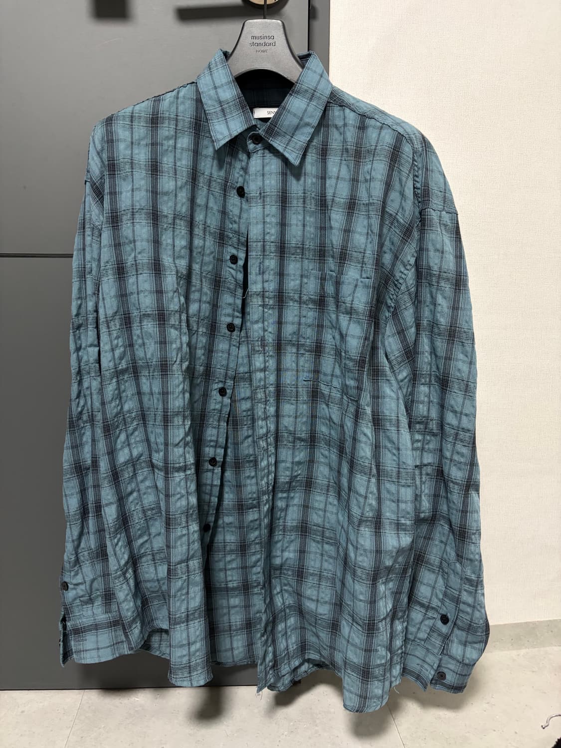 체크무늬 네이비 블루 셔츠 상품이미지1