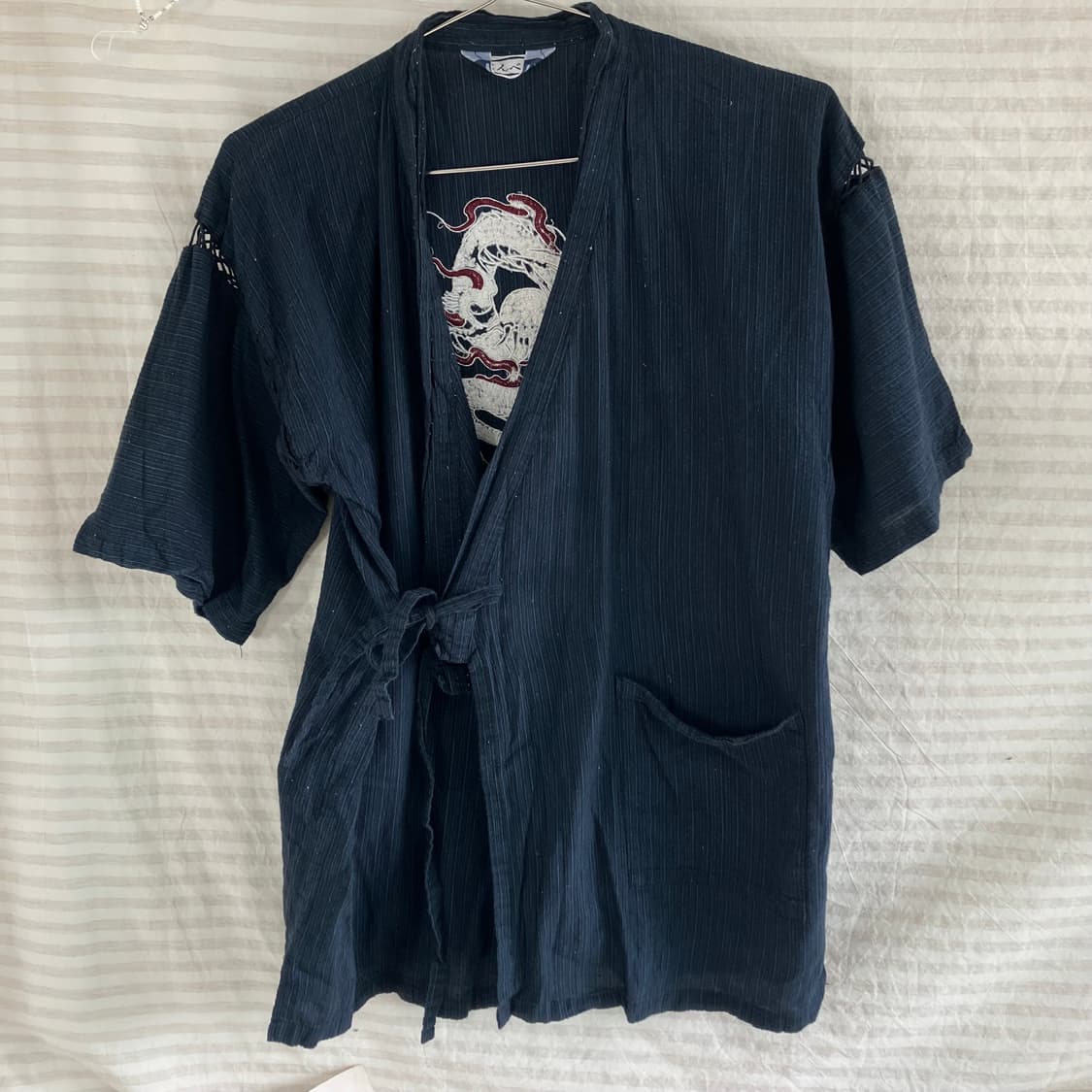 빈티지 린넨 네이비 드래곤 남성 기모노 982 y2k 스트릿 갸루 펑키  상품이미지2