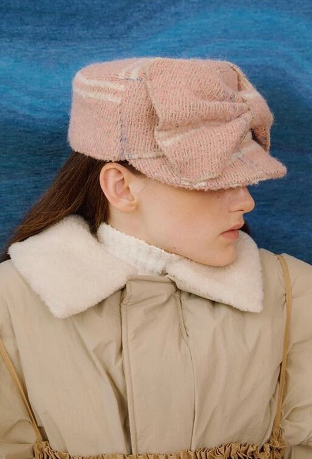 어썸니즈 벨보이 리본캡 체크핑크 울모자분홍아가일비니트터번셔링헤어밴드볼캠프 상품이미지5