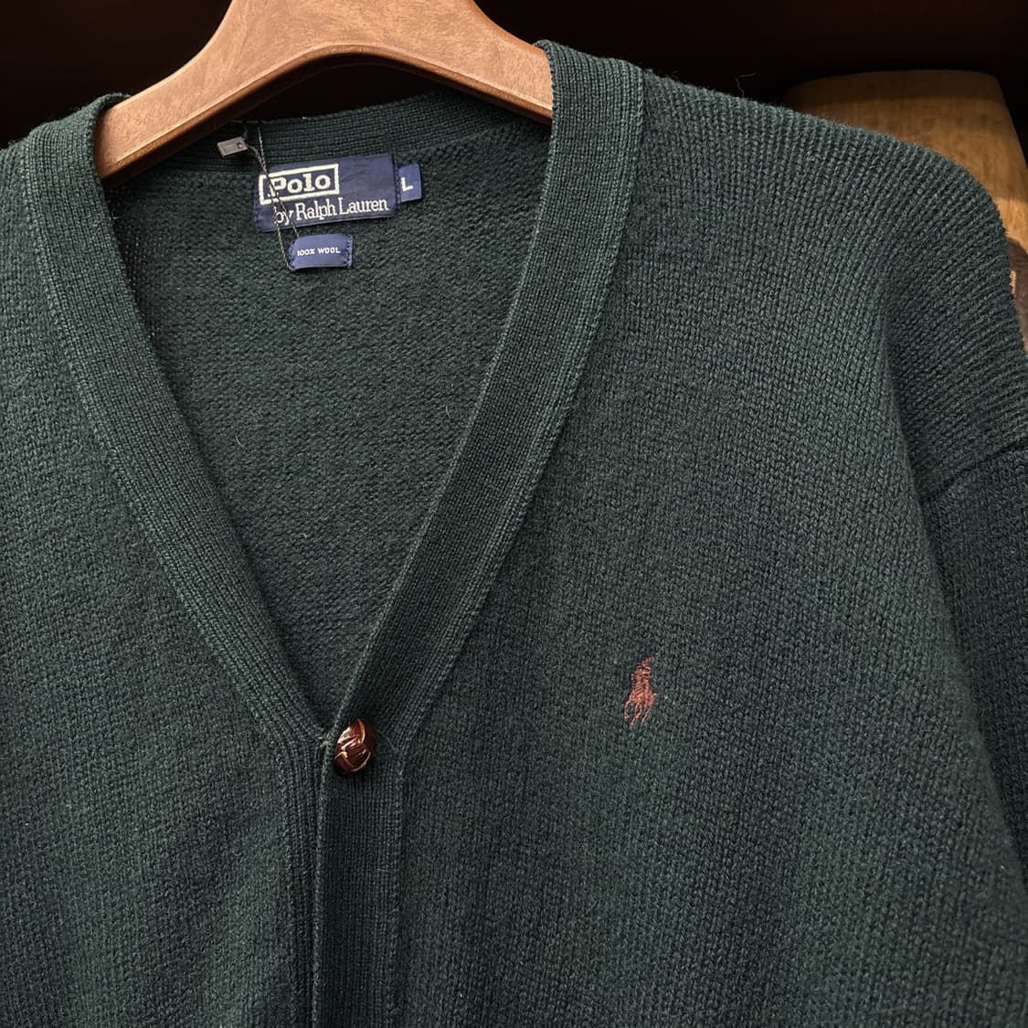 80s 폴로 랄프로렌 브이넥 퓨어울 니트 가디건 딥그린 N991 상품이미지7