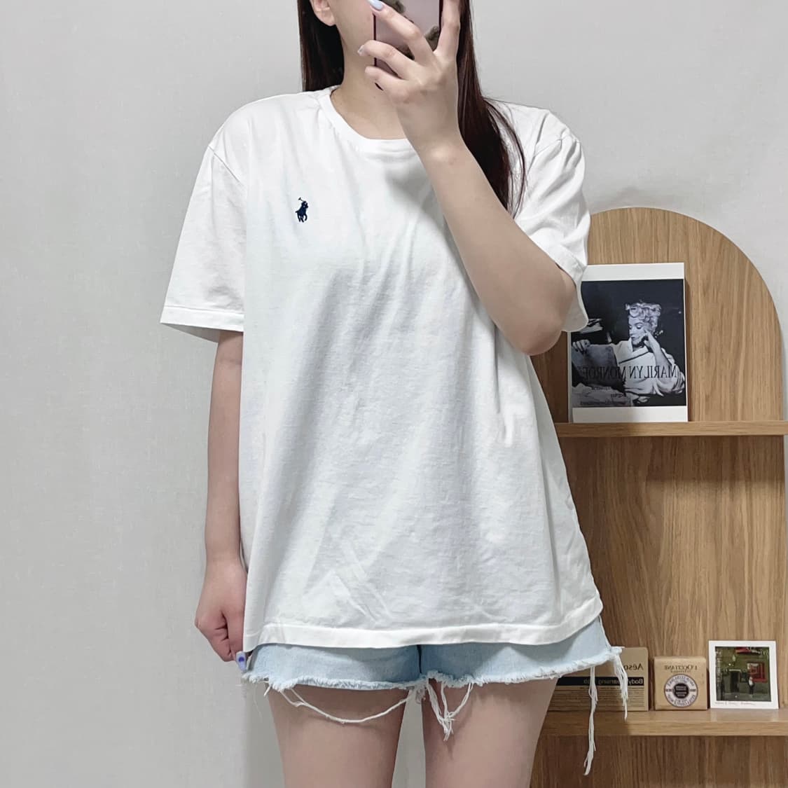 [정품] 폴로 화이트 / 네이비포니 라운드 반팔티 [ L ] 상품이미지2