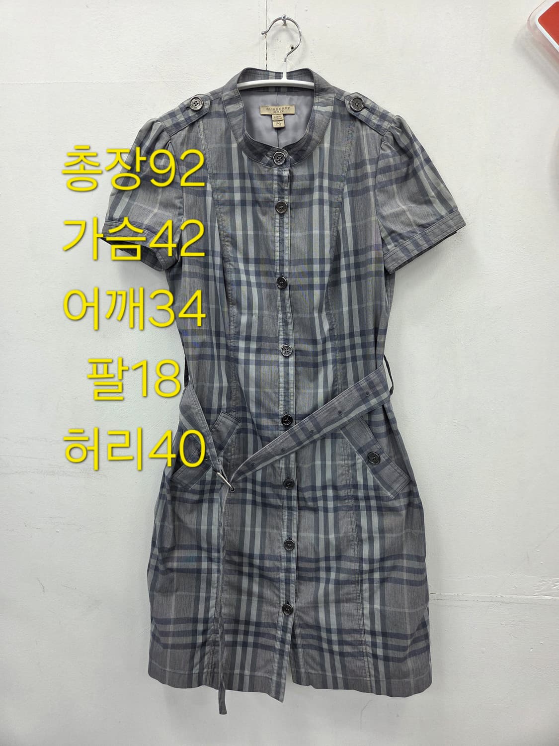 S 버버리 노바체크 벨티드 반팔 원피스 그레이 상품이미지2