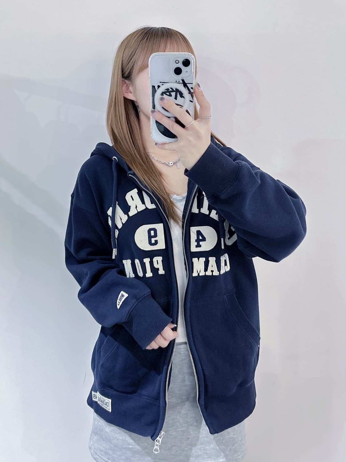 후아유 네이비 빅로고 투웨이 후드집업 상품이미지2