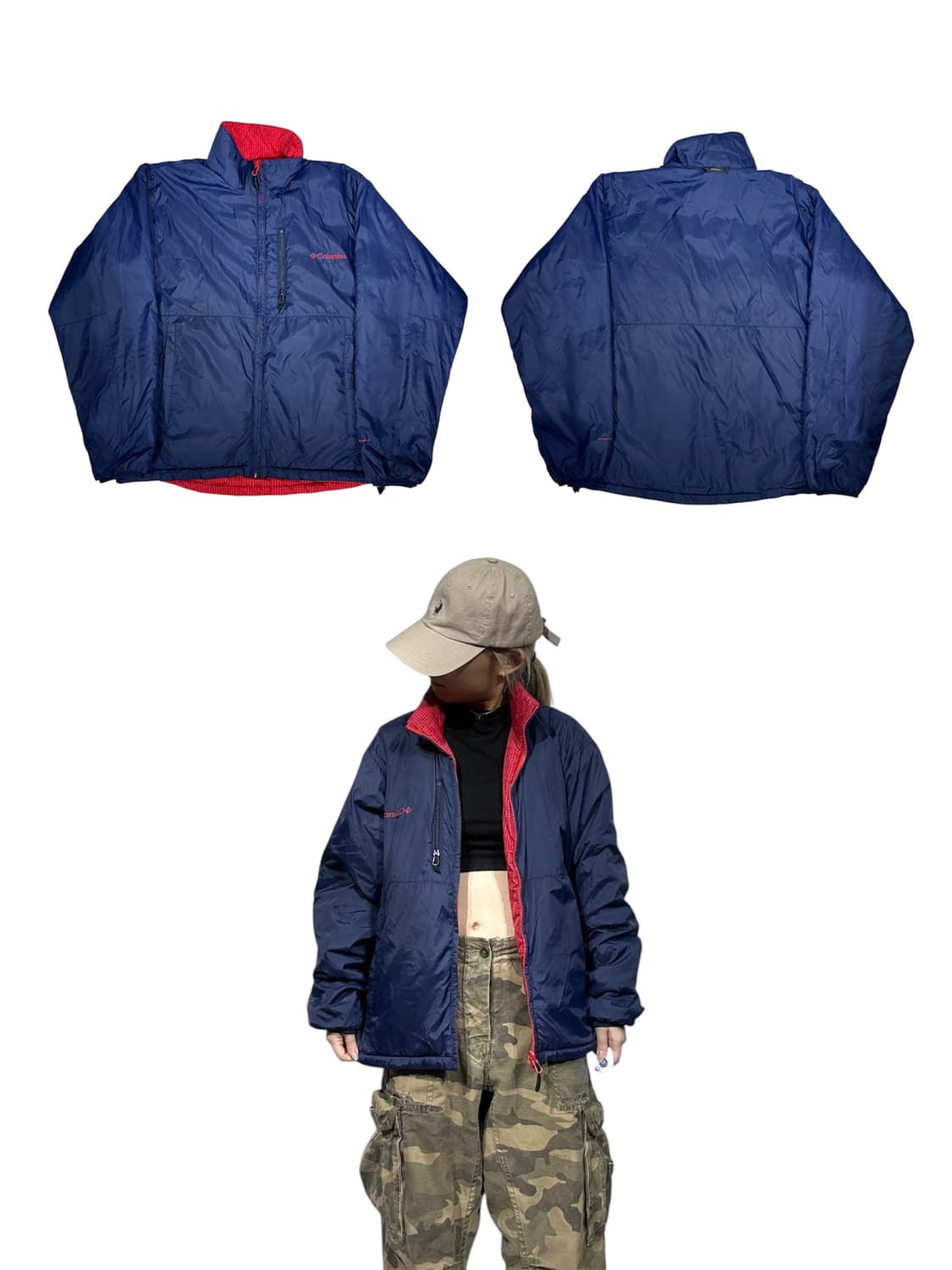 컬럼비아 네이비 레드 양면 리버시블 타탄 체크 자켓  상품이미지1