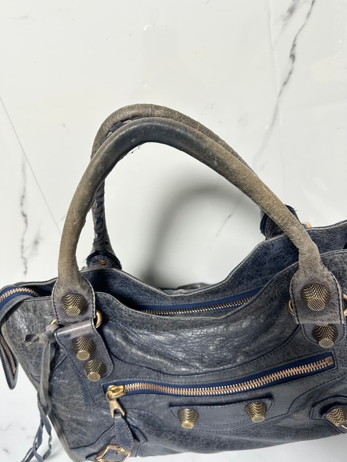 [A 정품] 발렌시아가 자이언트 시티 모터백 블루 카키그레이 상품이미지4