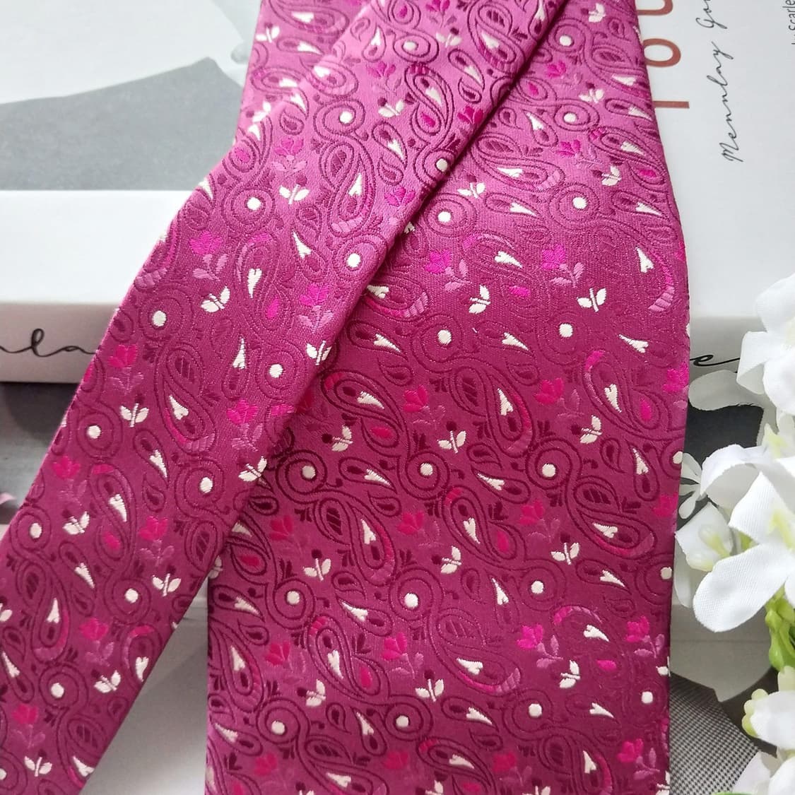 발망 실크 핑크&퍼플 페이즐리 패턴 넥타이 9.7cm A+등급 K1577 상품이미지5
