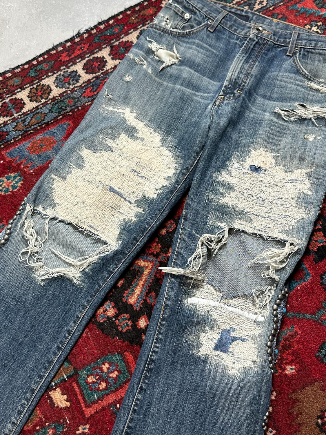 00's 바나나 리퍼블릭 부츠컷 벨바텀 팬츠 보로 리페어 상품이미지6