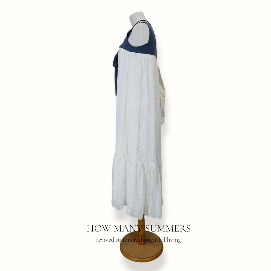 펀칭 뷔스티에 롱 원피스 네이비 배색 리본 스퀘어넥 캉캉 상품이미지2