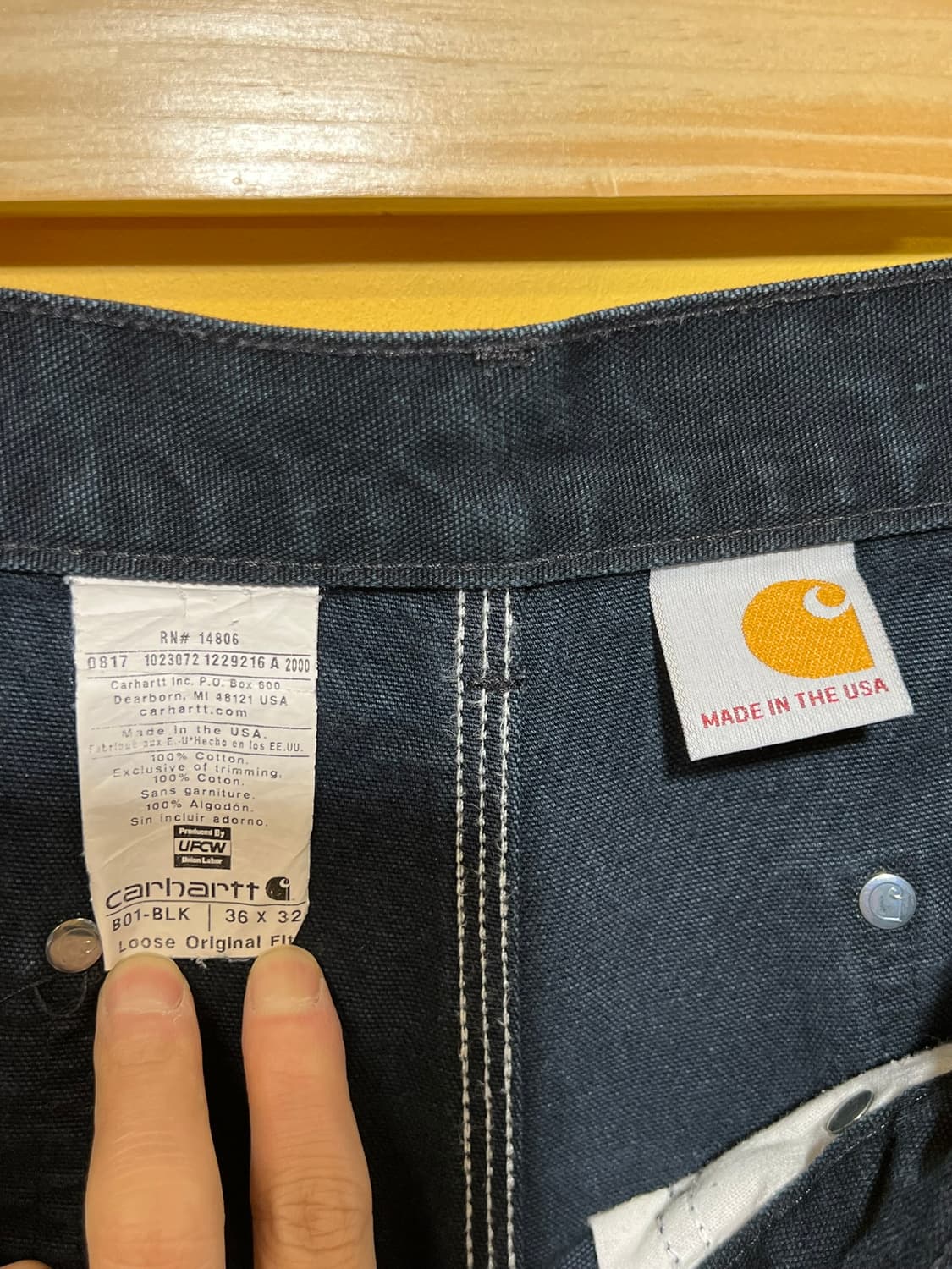 [36x32] 칼하트 USA 워크팬츠 더블니 B01 블랙 빈티지 페이드 상품이미지10