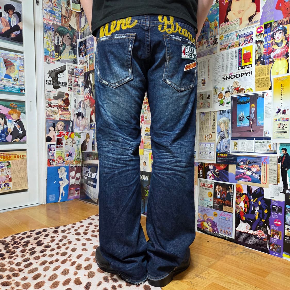 백포켓 자수 패치 버튼플라이 진청 워싱 데님 팬츠 상품이미지1