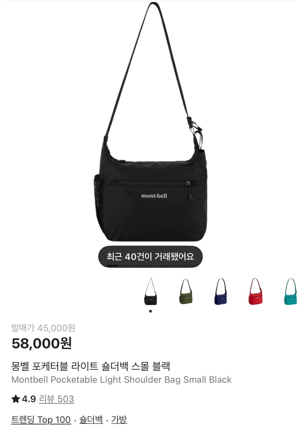 몽벨 포케터블 라이트 숄더백 스몰 블랙 상품이미지1