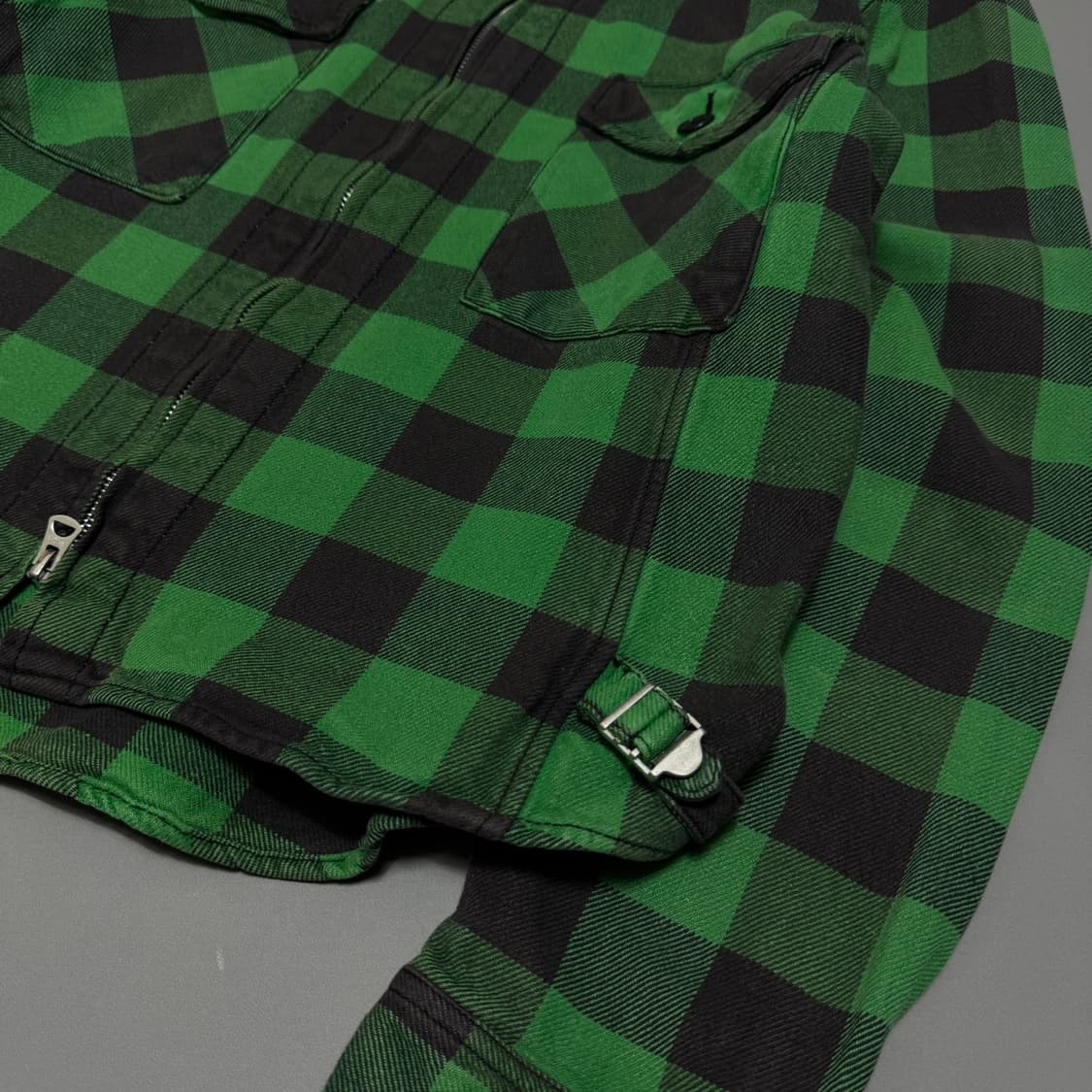 빔즈(BEAMS) 그린컬러 체크패턴 코튼 하이넥 라운드 컷 자켓 상품이미지6