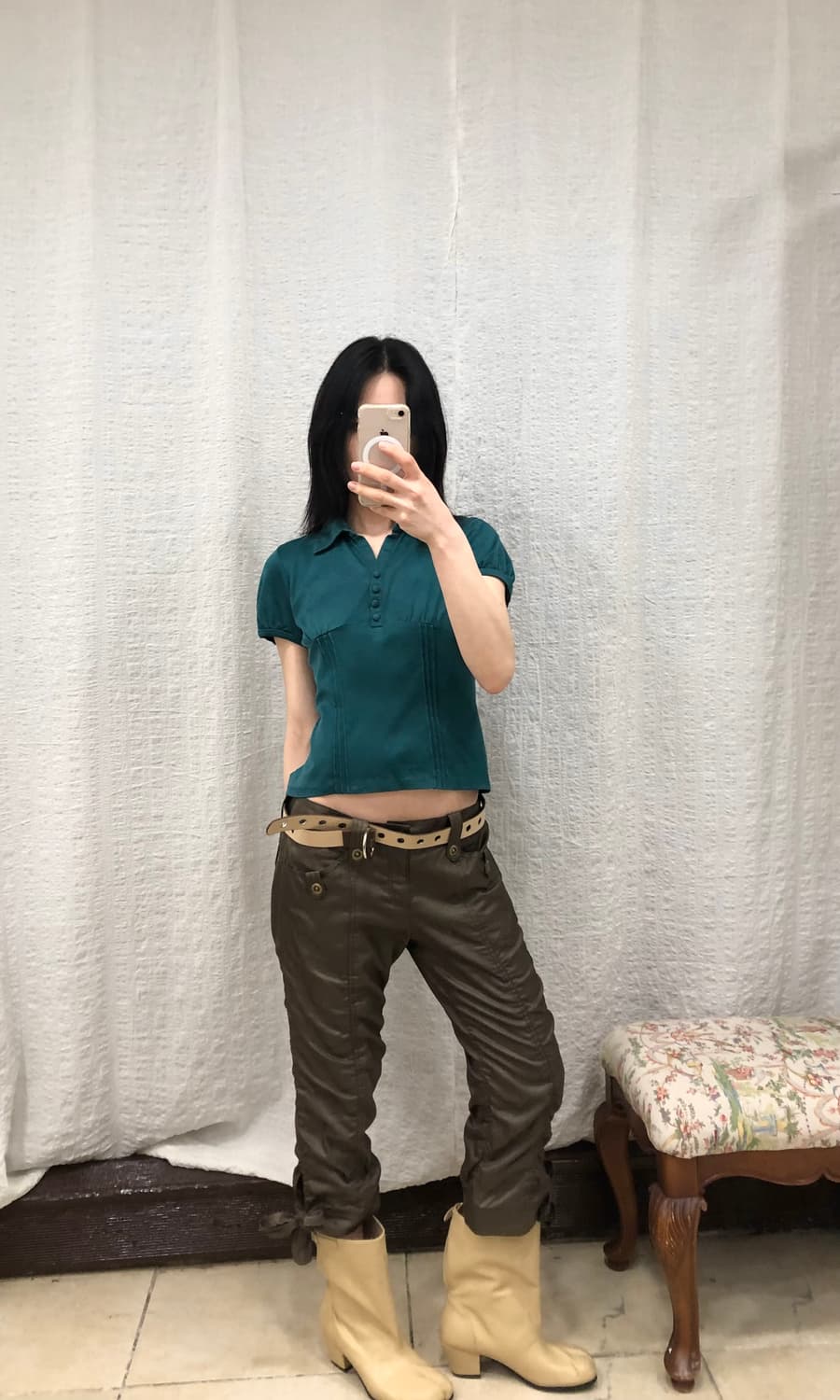 retro teal button top 상품이미지3