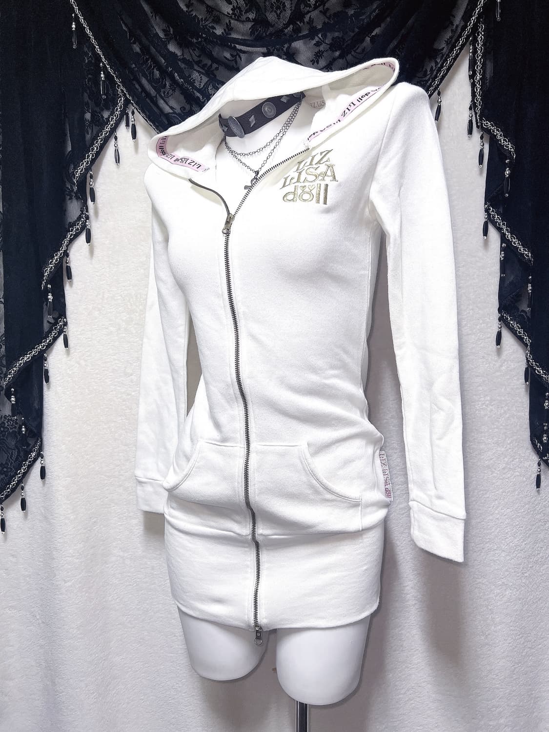 리즈리사돌 오네갸루 펑크 레터링 투웨이 후드집업 원피스 y2k 핀터 00 상품이미지4