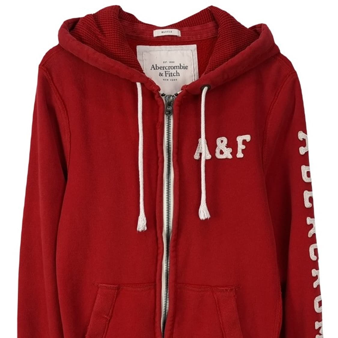 [아베크롬비] Y2K 빅로고 패치 후드 집업 레드 M18523 상품이미지4