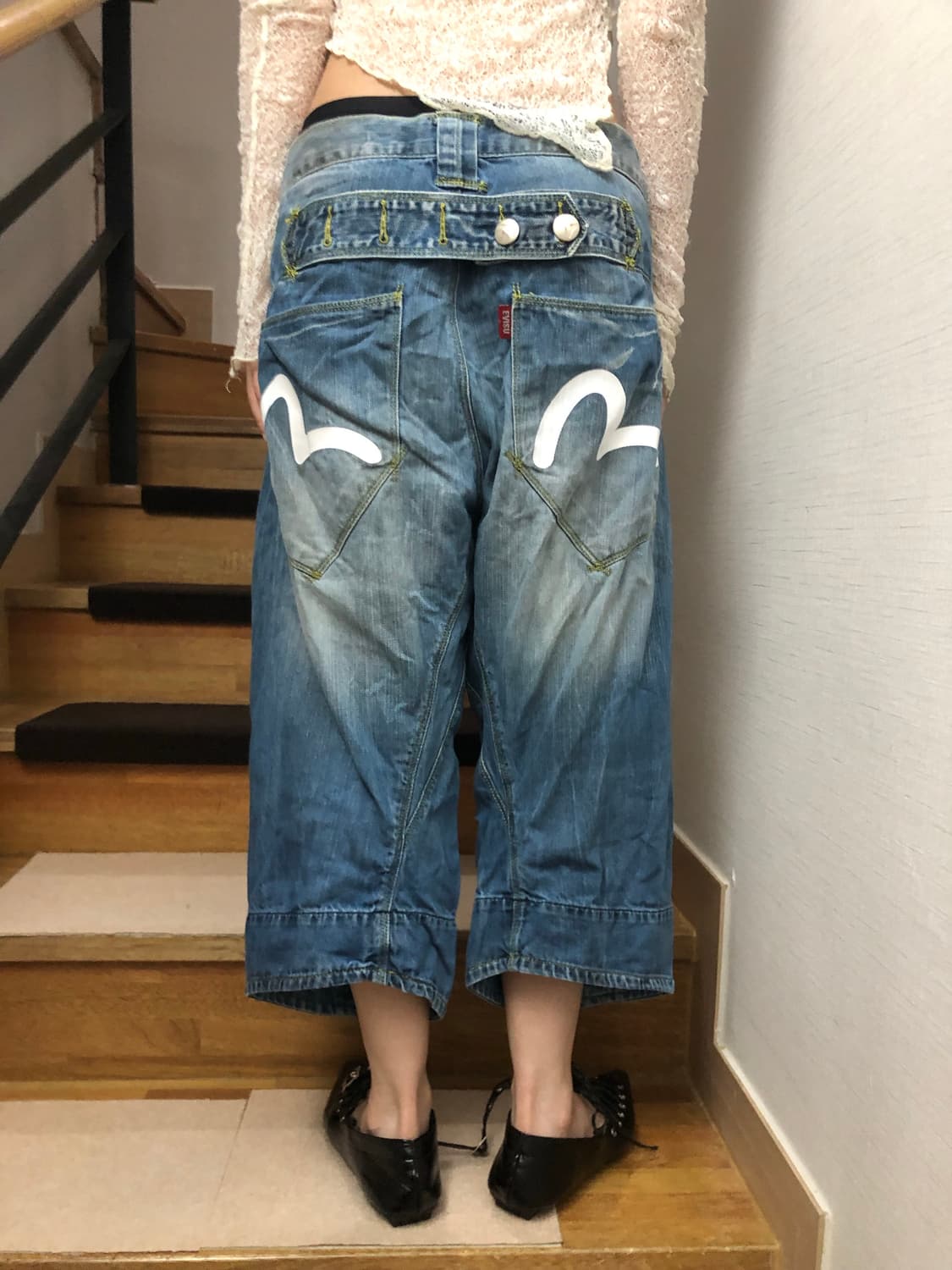 빈티지 에비수 데님 워싱 버뮤다 팬츠 상품이미지8