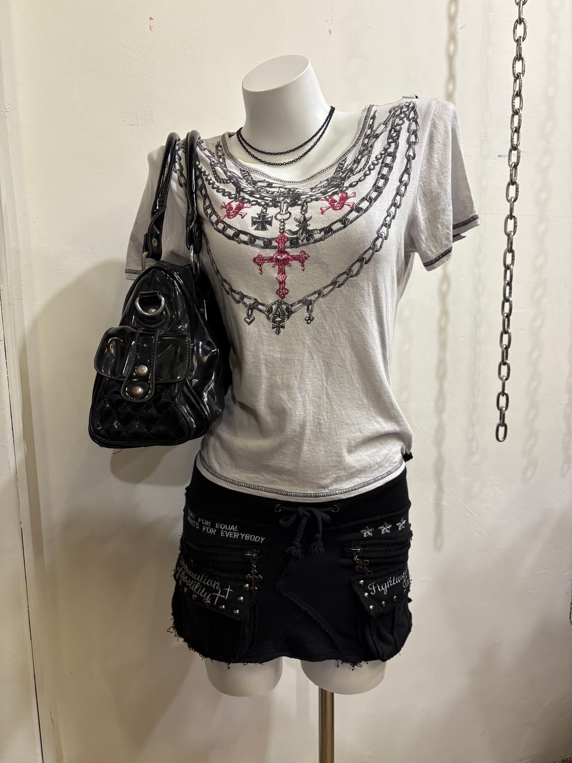 algonquins 알곤퀸즈 체인 프린팅 화이트 티셔츠 펑크 상품이미지1