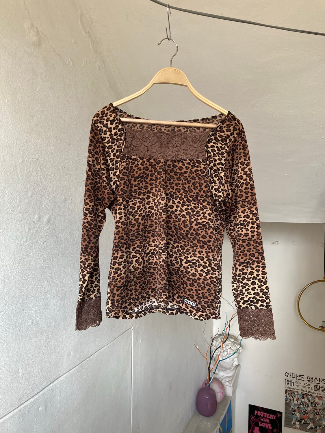 호피 스퀘어넥 레이스 베이직 탑 상품이미지1