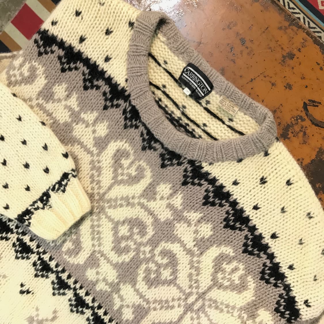 VTG 빈티지 노르딕 패턴 100% 울 스웨터 남성 120 빅사이즈 상품이미지3