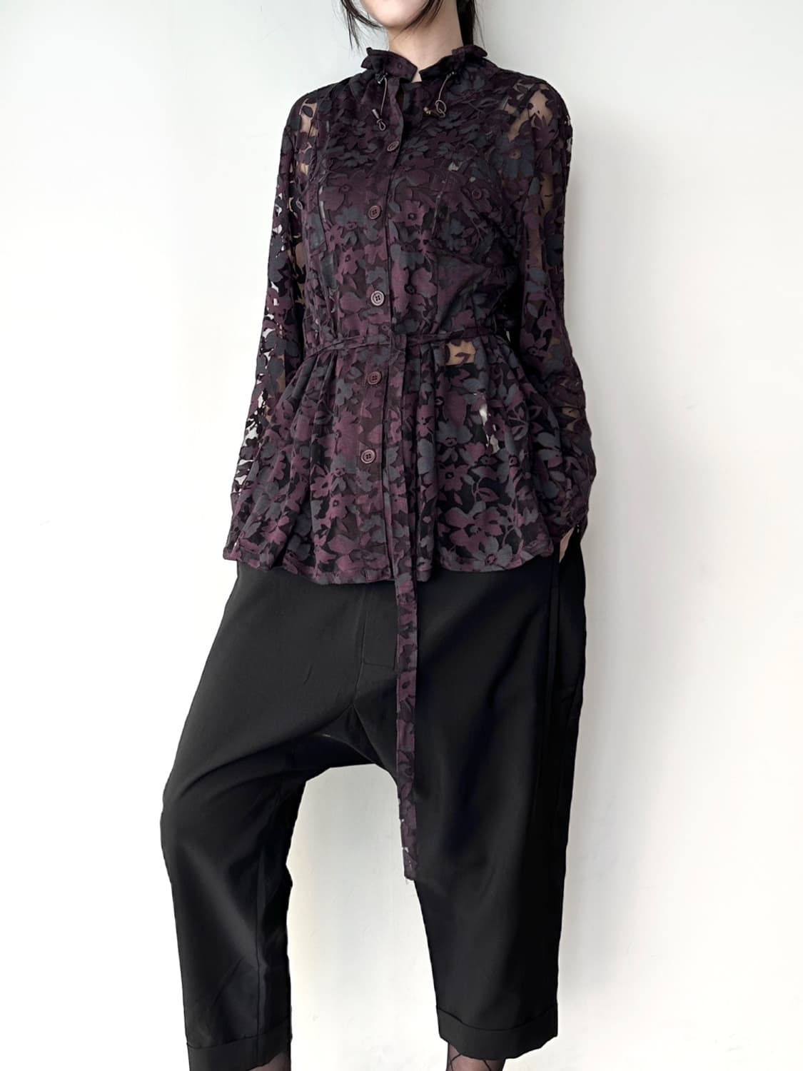 Jacquard string shirt / purple brown 상품이미지2
