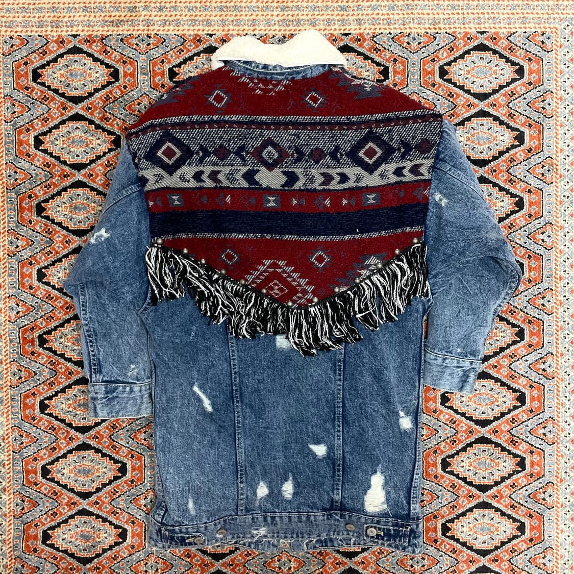 자라 인디안 패턴 중청 데님 퍼 자켓 여성S 상품이미지7