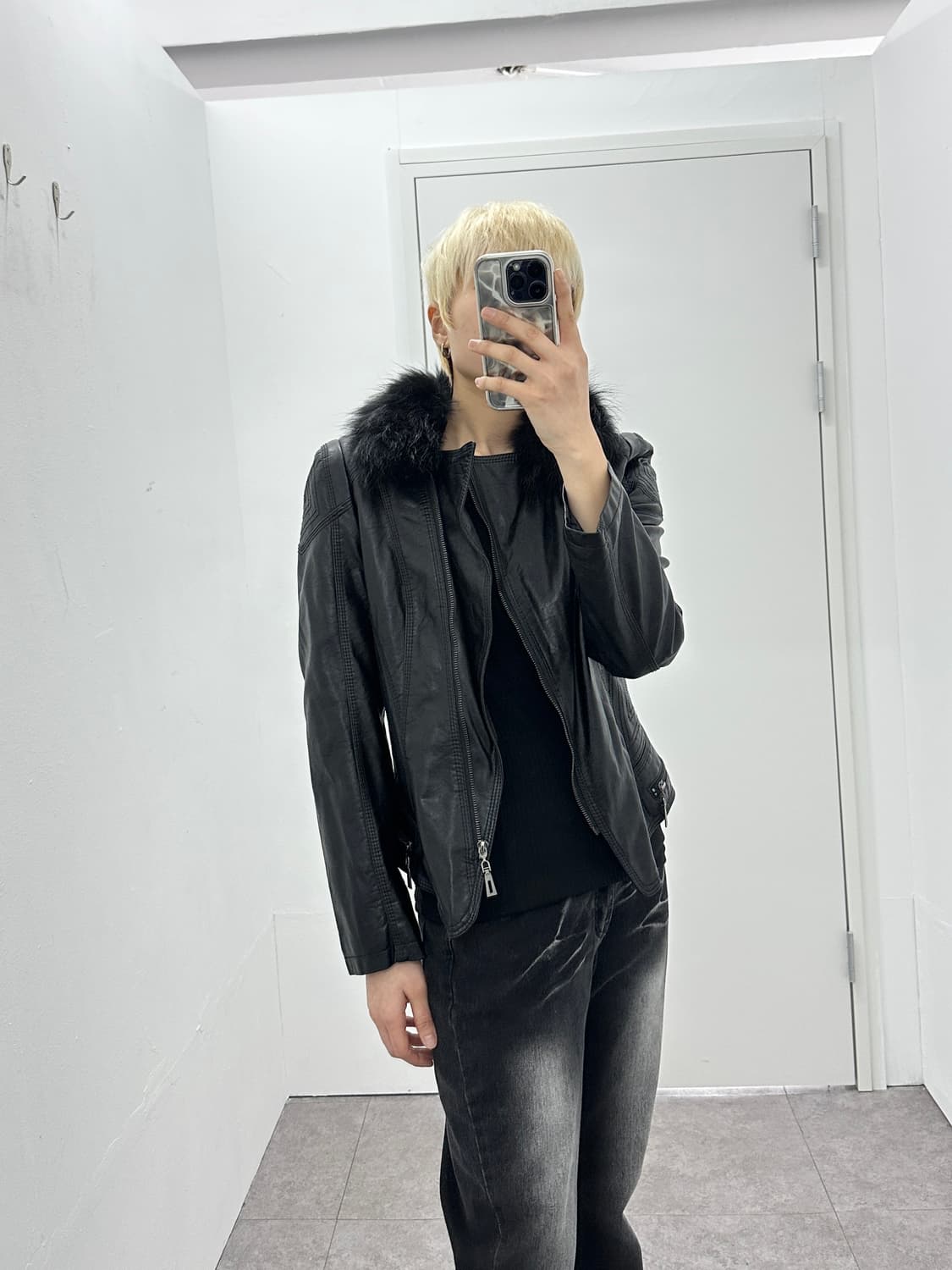 Drap Fur Trimming Sheepskin Leather Jack 상품이미지1