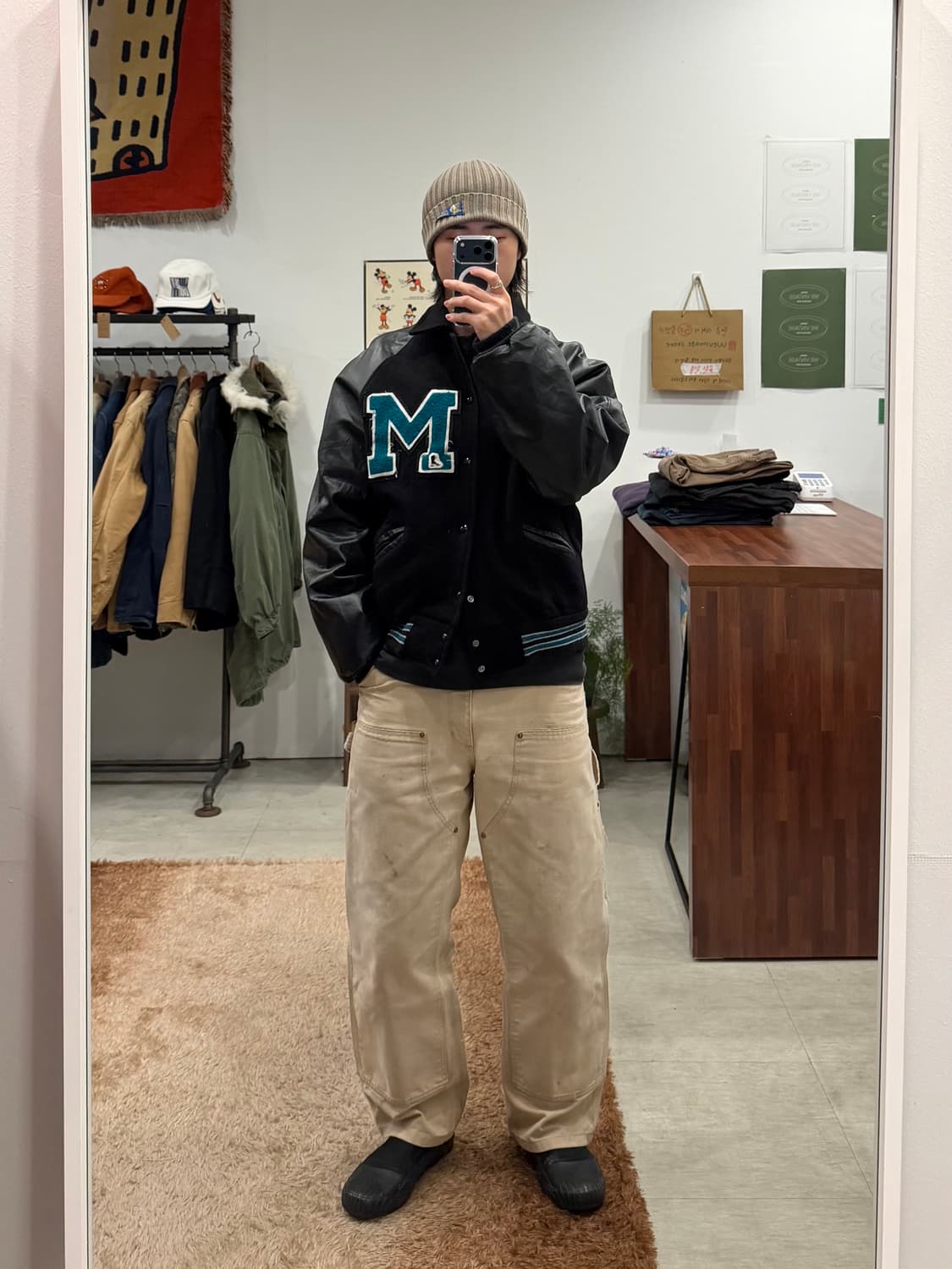 90s Meca 빈티지 멜톤 울 리얼레더 바시티 자켓 (USA) 상품이미지2