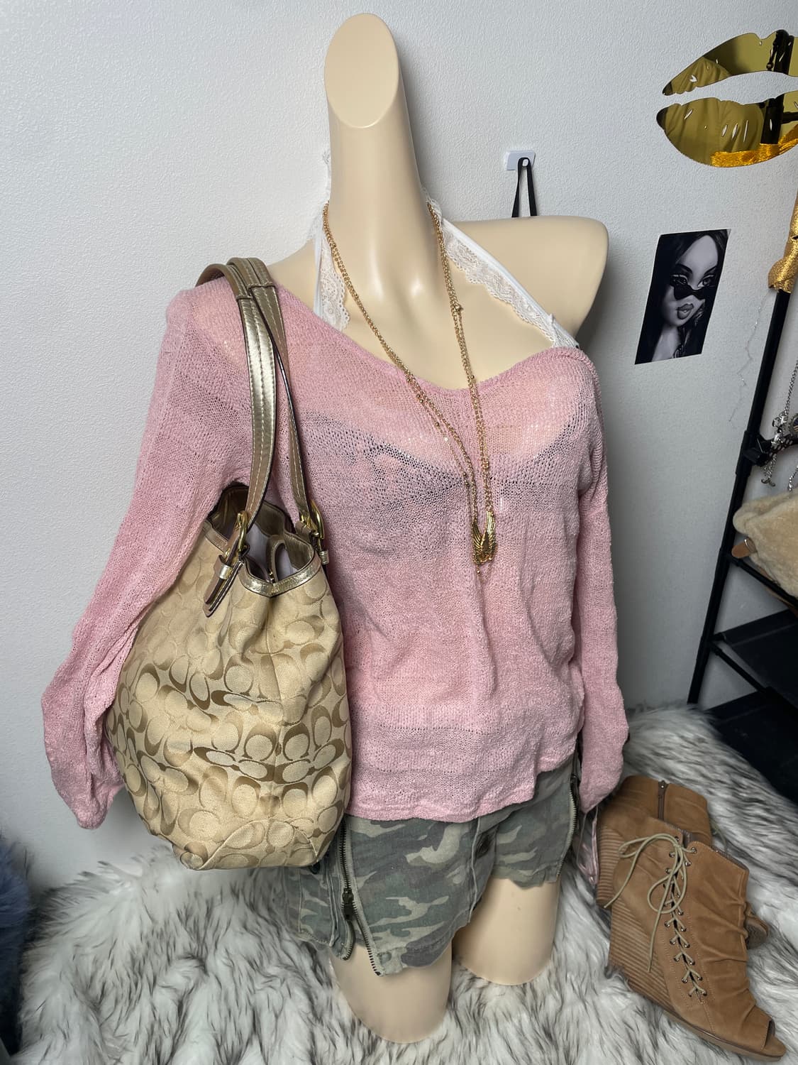 핑크 셔링 오프숄더 니트 상품이미지3