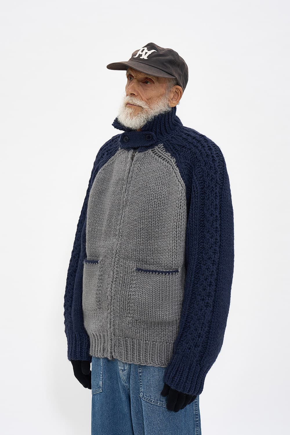 100% WOOL CONTRAST KNIT ZIP-UP NAVY 상품이미지3