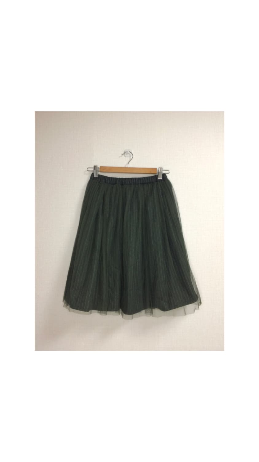 빈티지 딥그린 스트라이프 리버시블 레이스 밴딩 스커트 상품이미지5
