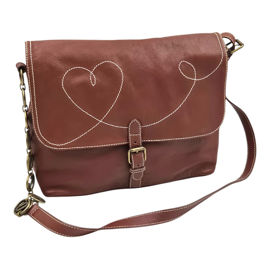 90s 이탈리아 모스키노 스티치 하트 레더 체인 백 상품이미지1