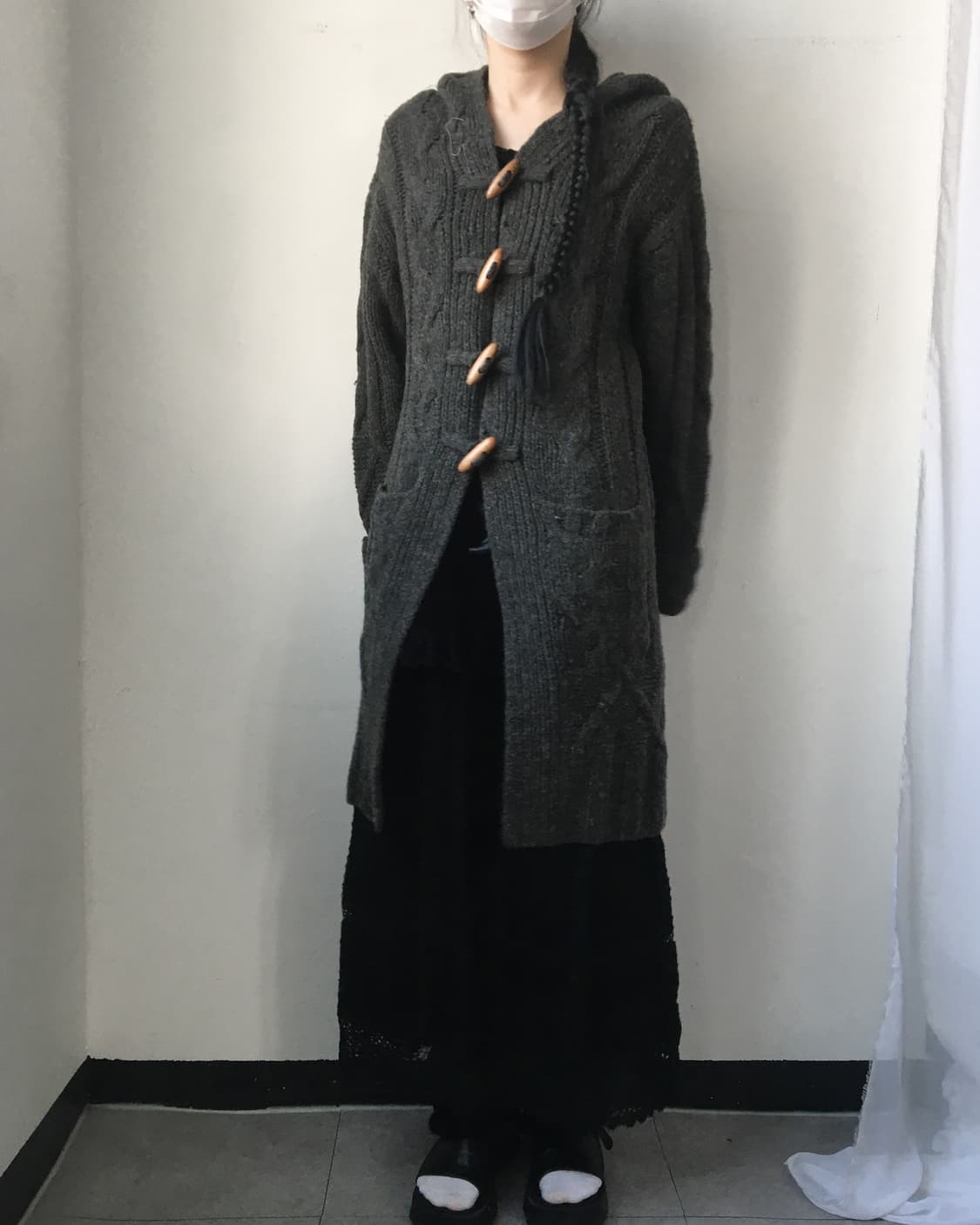 Duffle button cable pattern hood cardiga 상품이미지4