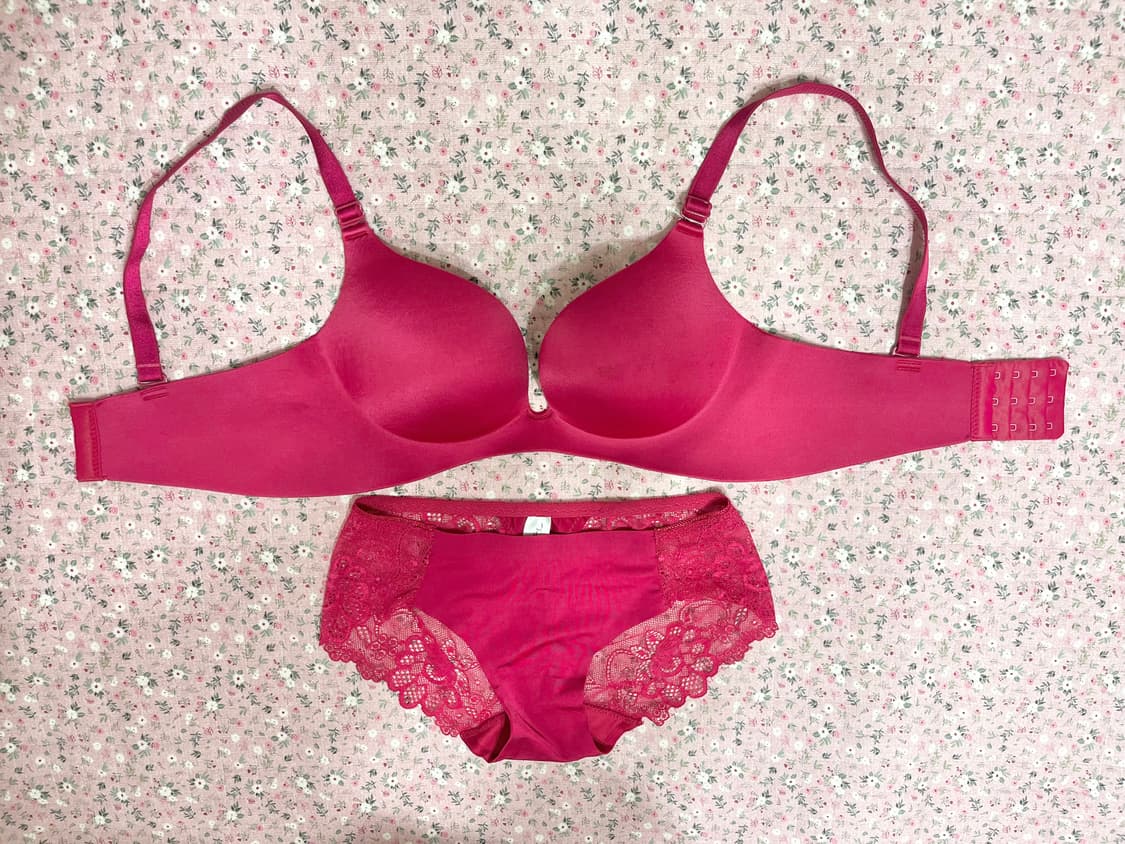 핫핑크 섹시 레이스망사 여성 속옷 세트/무봉제 상품이미지1