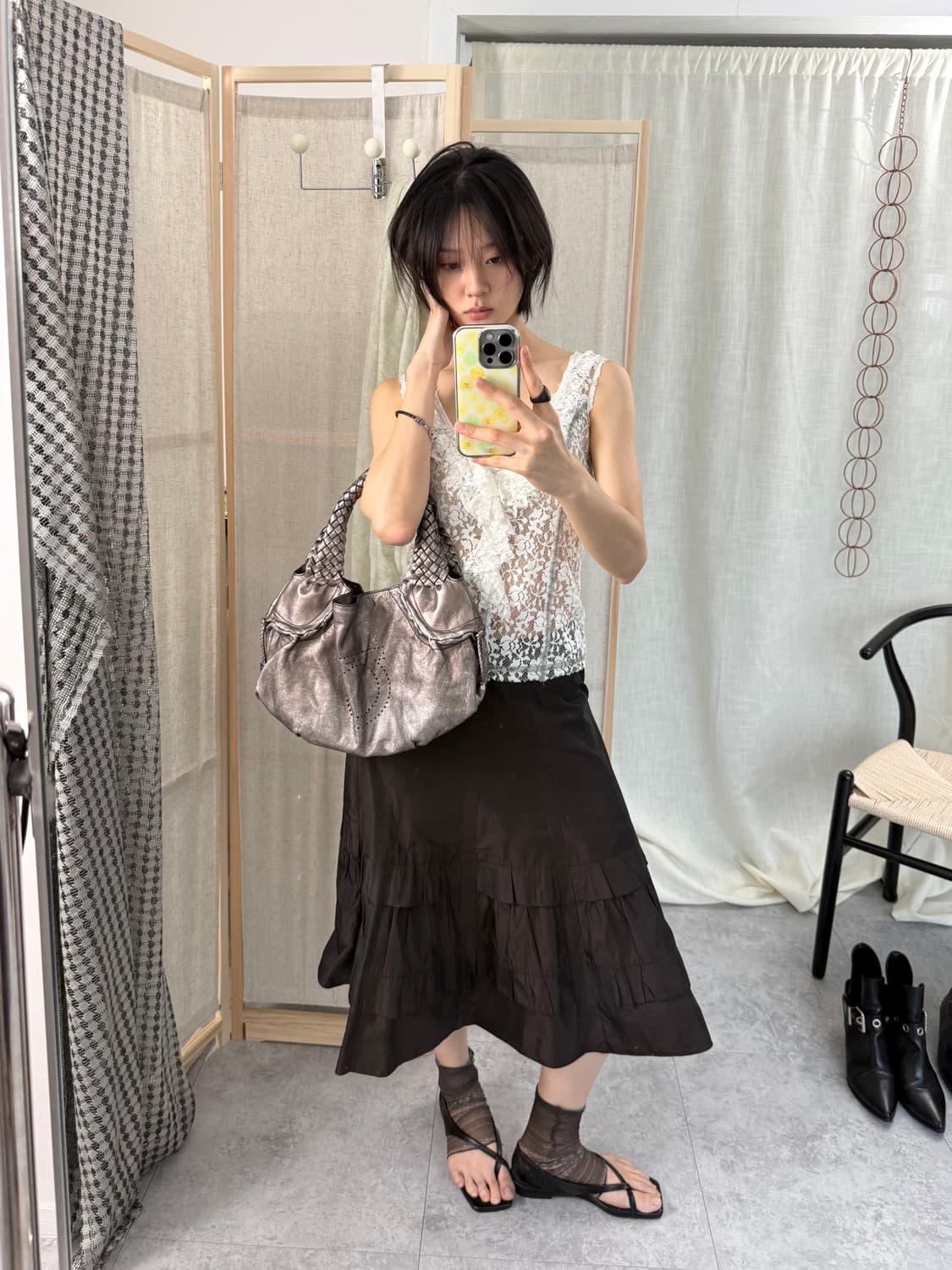 Ritsuko Shirahama 레이스 슬리브리스 탑 상품이미지1