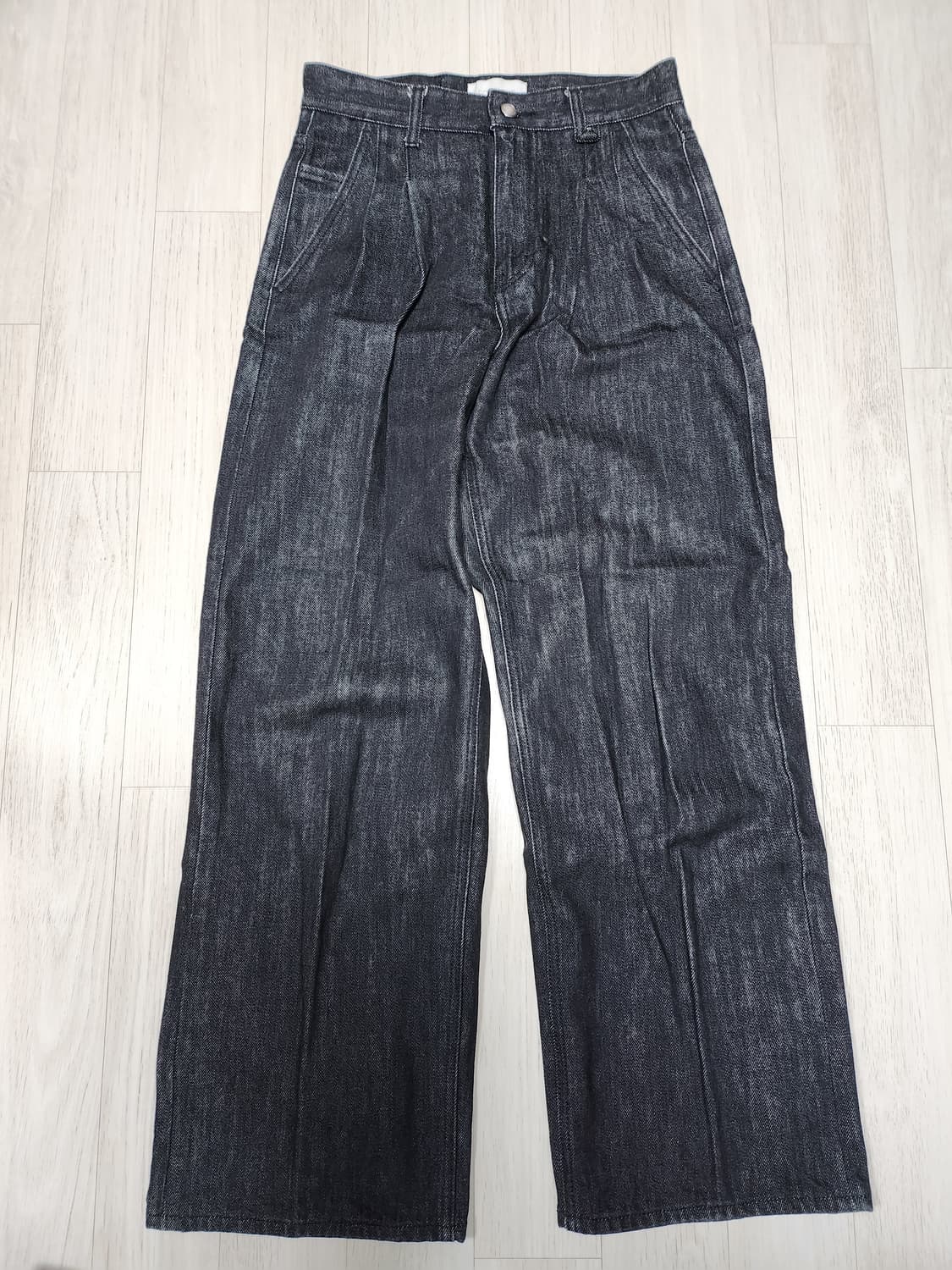 포트너스 투턱 와이드 블랙 데님 팬츠 S 기장추가 상품이미지1