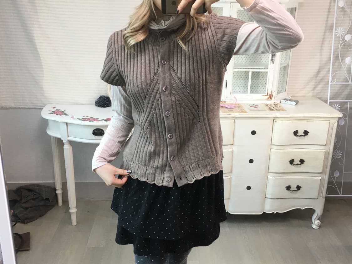 일본빈티지 핑크 브라운 울 크로셰 하프 니트 가디건 상품이미지1