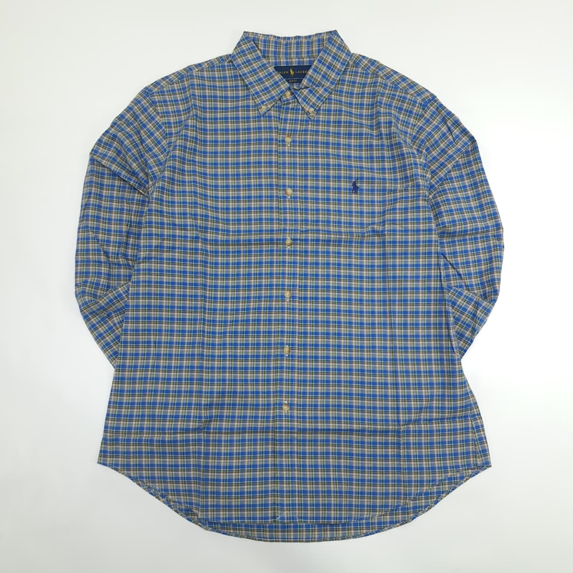 Co897 XL 폴로 랄프로렌 블루옐로우 스몰체크 긴팔 셔츠 남방 상품이미지2