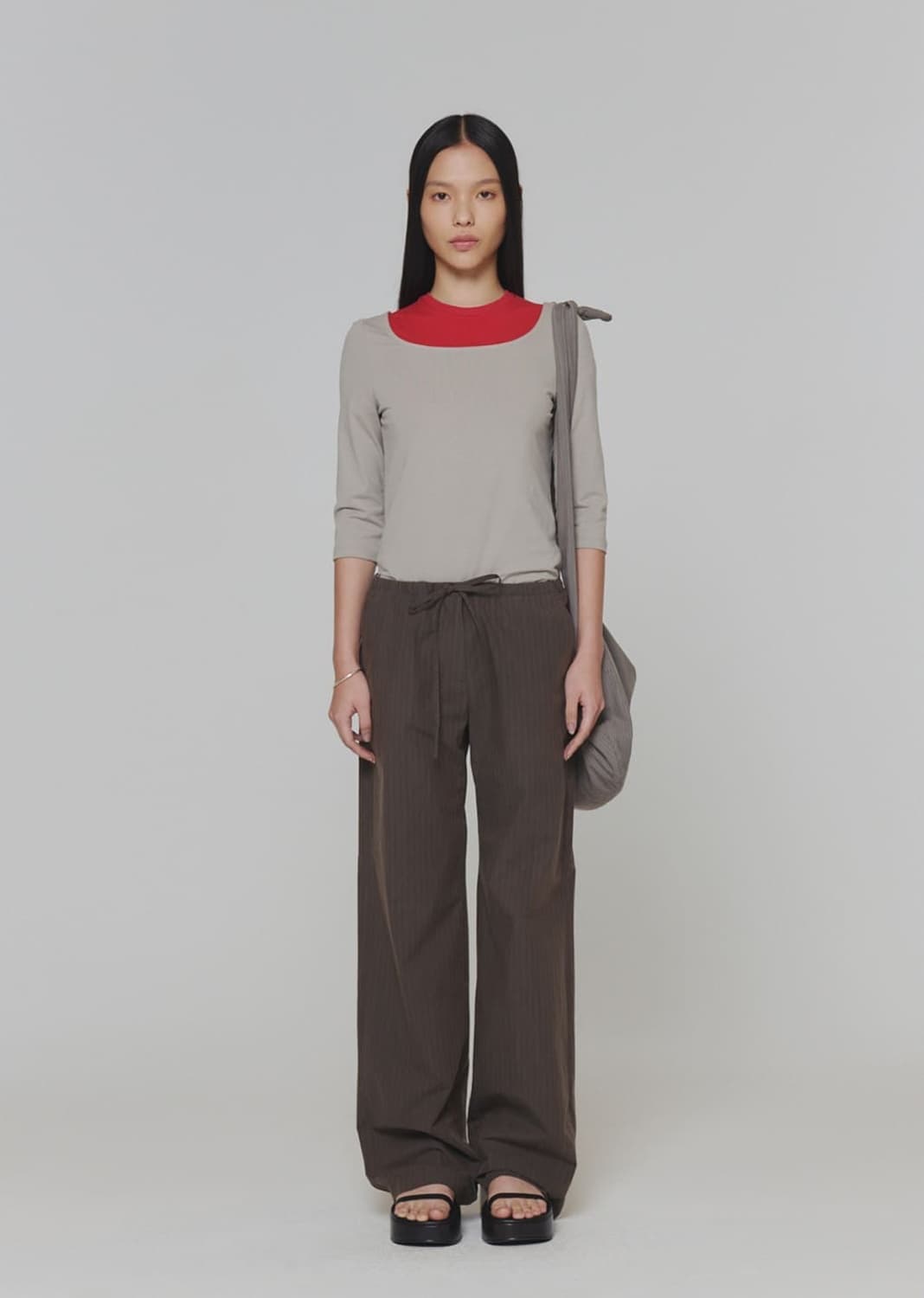 아모멘토 스트라이프 밴딩 팬츠 브라운 상품이미지4