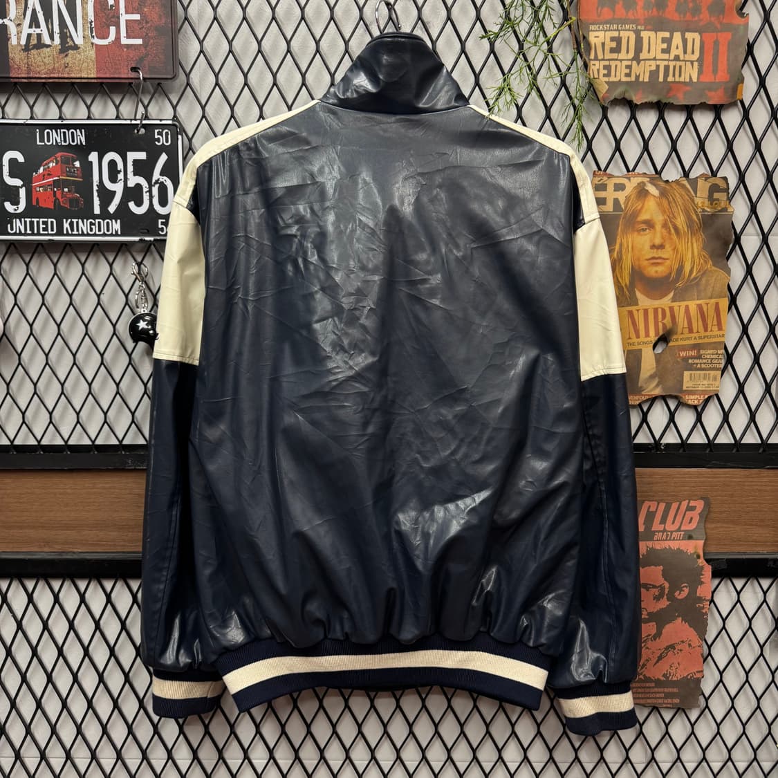 00s JPN VINTAGE 야구 팀 레더 바시티 자켓 네이비 상품이미지2