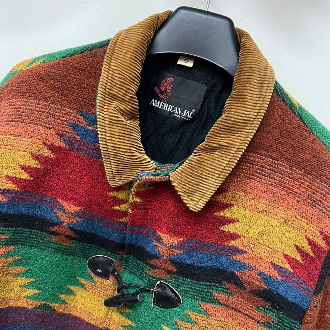 80s USA 아메리칸 잭 나바호 자카드 더플 자켓 XL 상품이미지3
