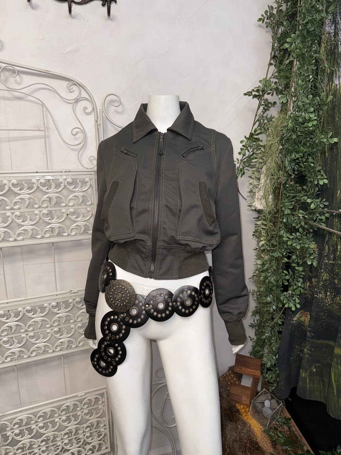 Charcoal y2k crop bomber zipup  상품이미지5