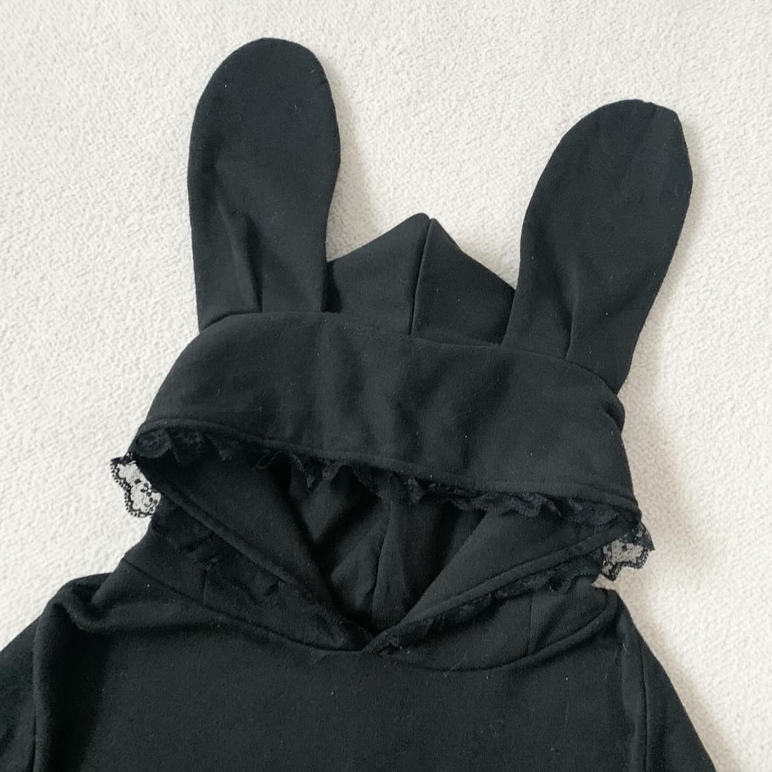 블랙 우사미미 리본 레이스업 후드 원피스 상품이미지1