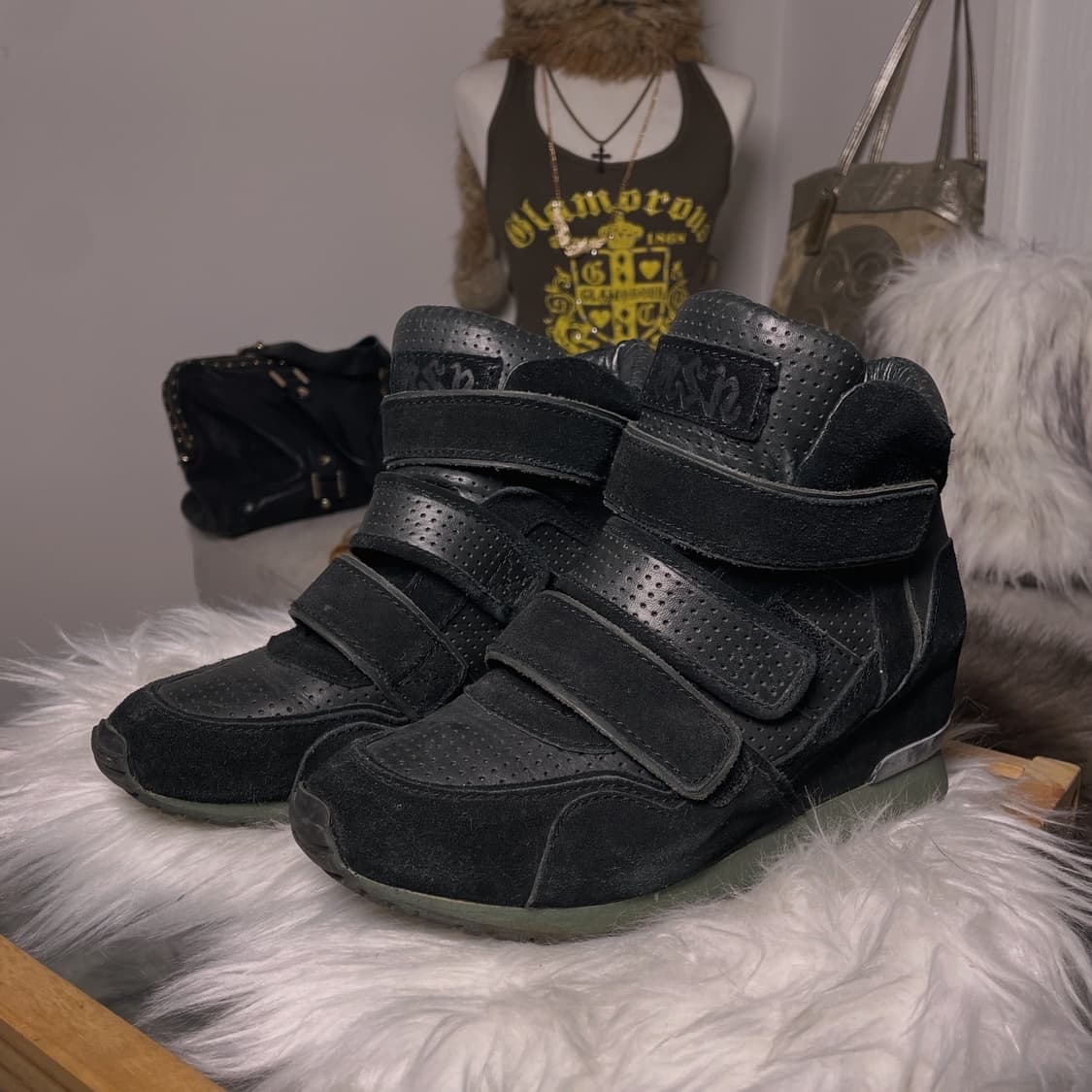 ASH 블랙 벨크로 웨지힐 스니커즈 상품이미지1