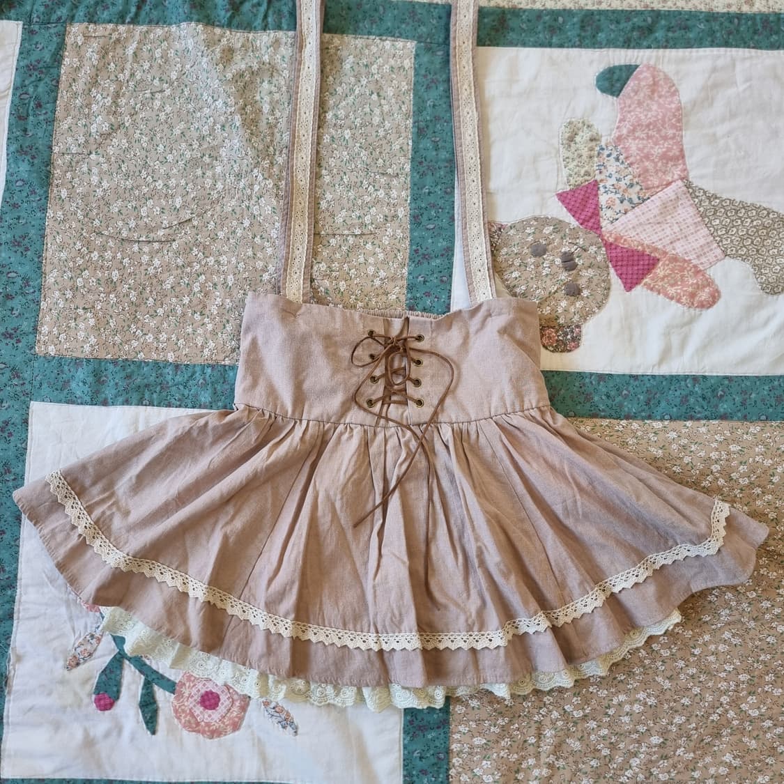 리본 코르셋 레이스 서스펜더 스커트 상품이미지3