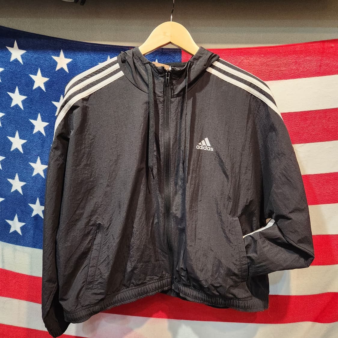 아디다스 삼선 후드 윈드브레이커 자켓 (블랙 / XS) 상품이미지1