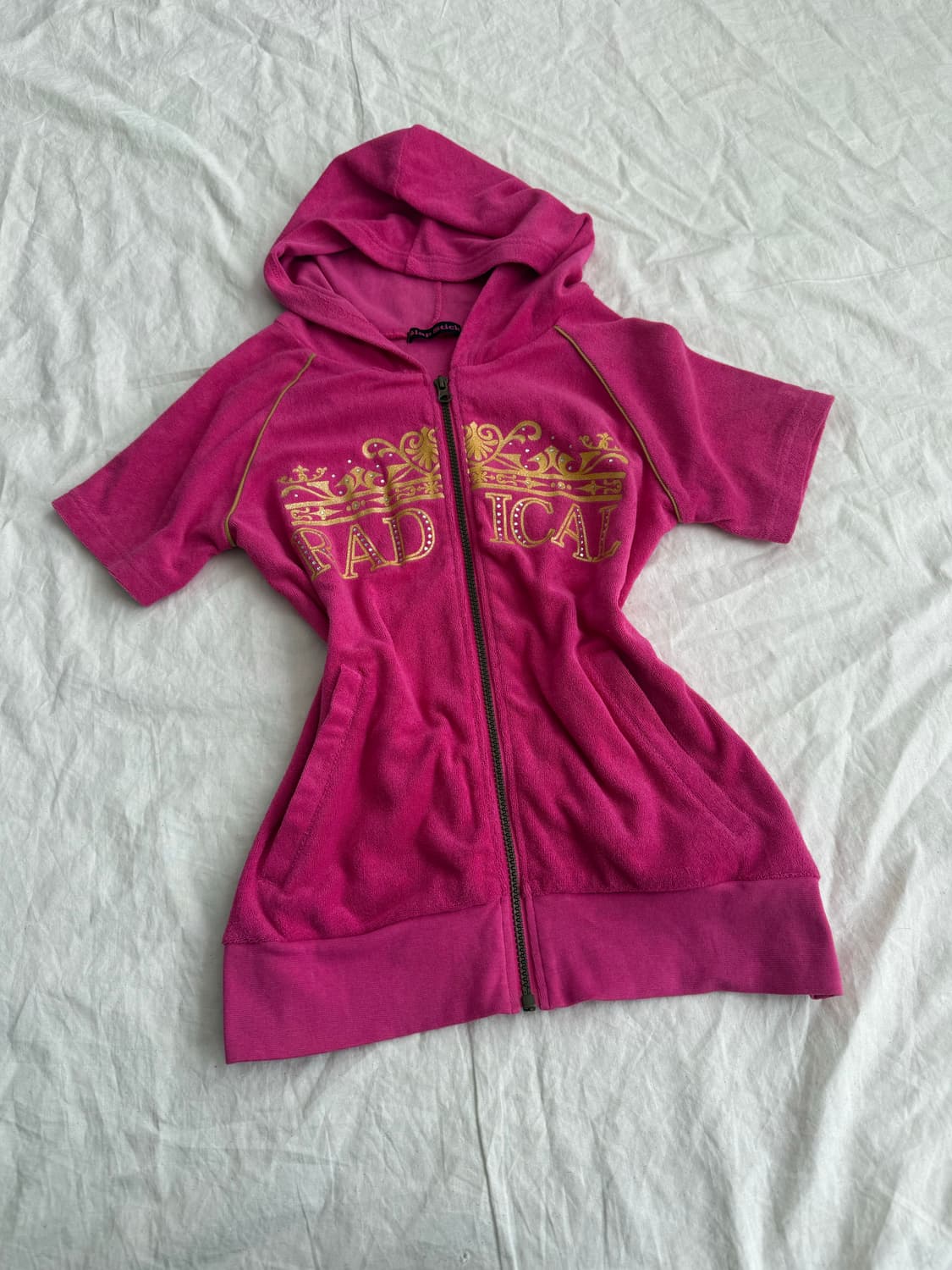 갸루 나나펑크 y2k 핫핑크 태리 반팔 후드집업 상품이미지1