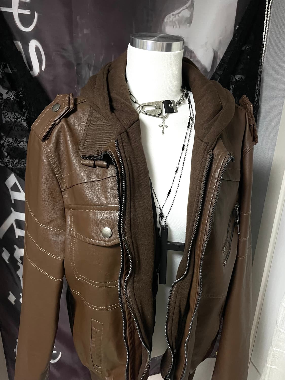 비건레더자켓 후드집업 레이어드 빈티지 봄버 유니섹스앤더슨벨에디슬리먼st 상품이미지2