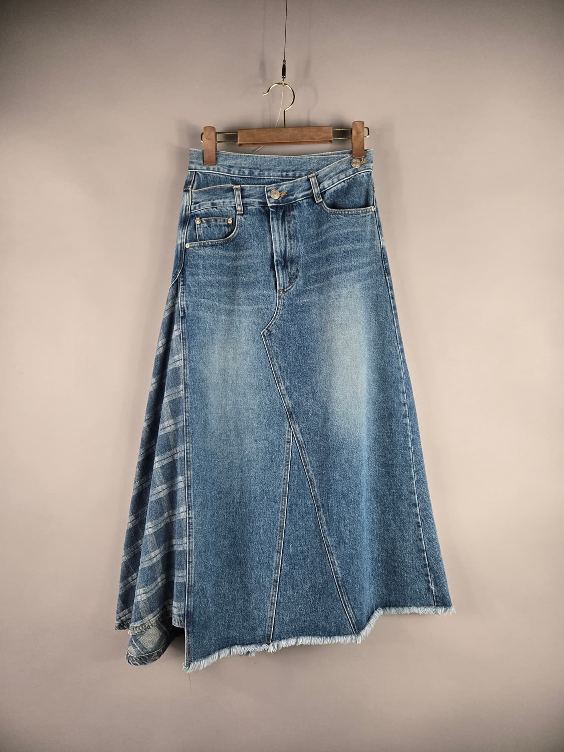 엘런아크 S 언발란스 롱 플레어 데님 청 스커트 치마 상품이미지1