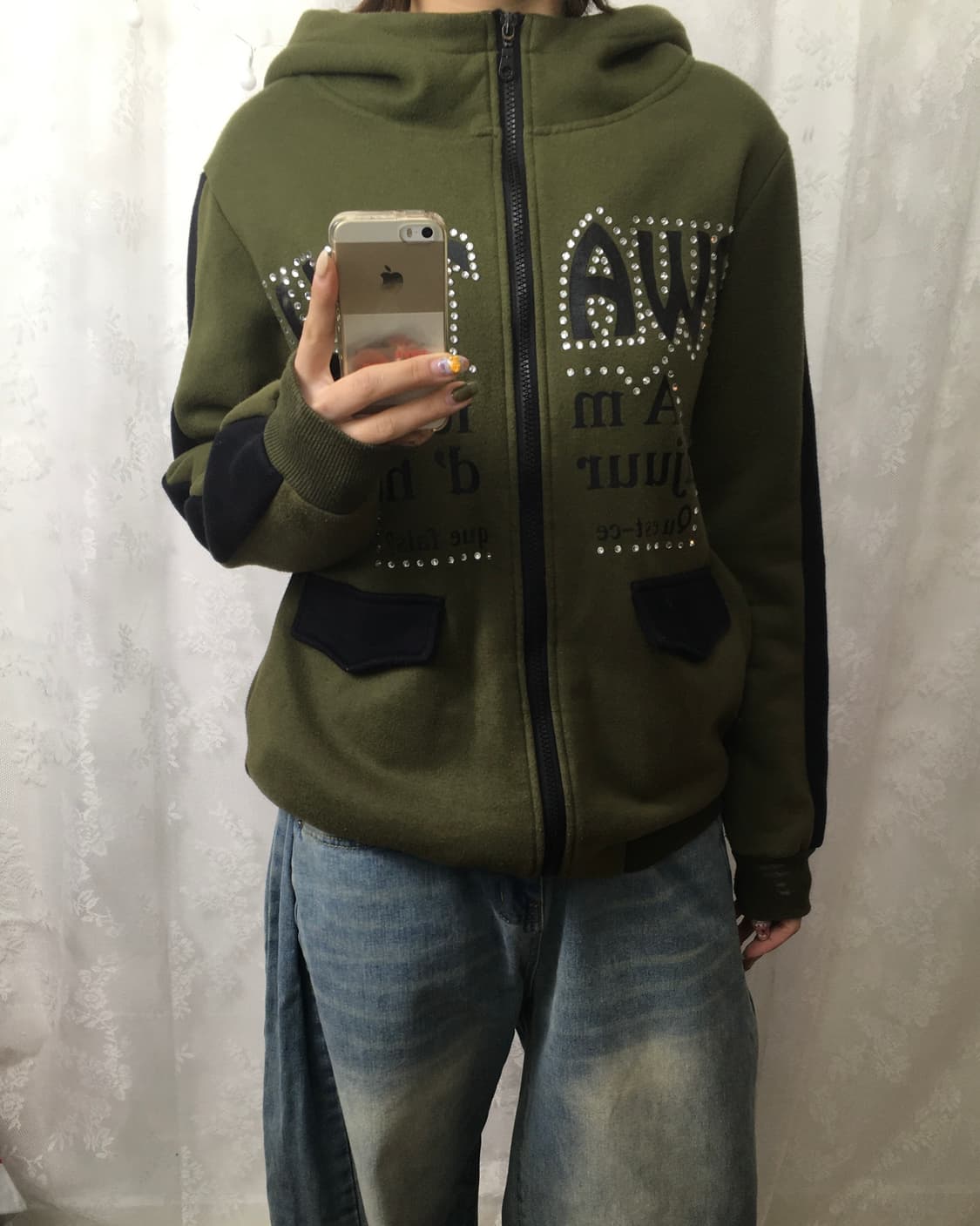 Khaki Cubic High-Neck Hooded Zip-Up 상품이미지6