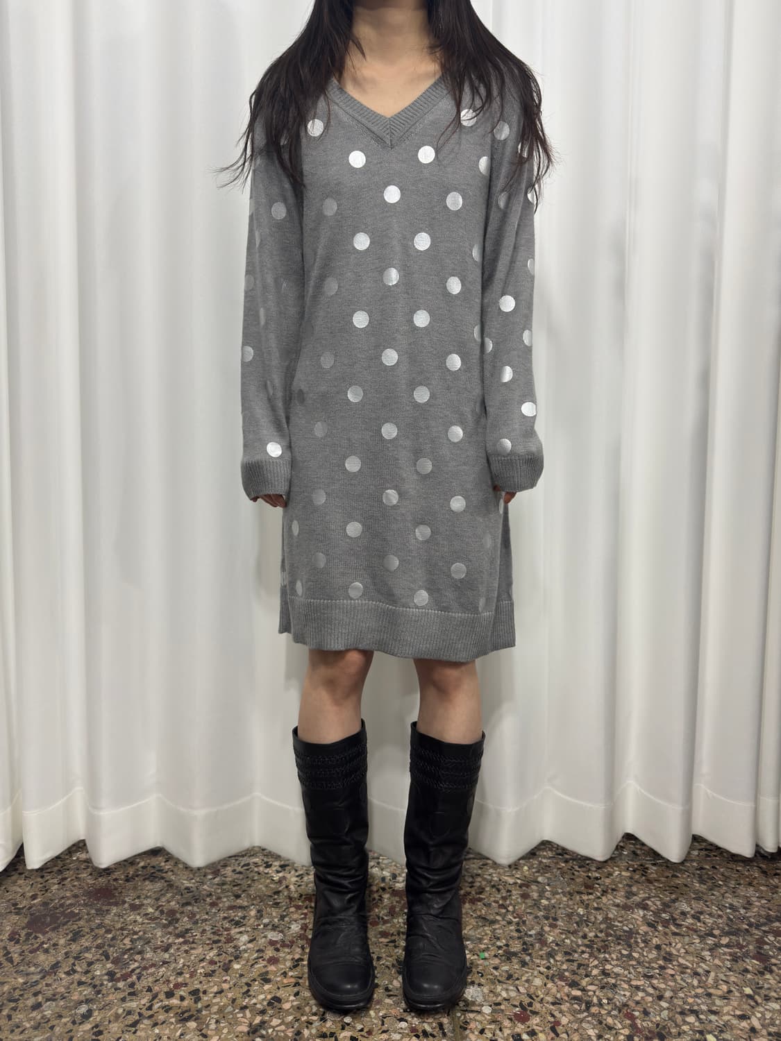 silver dot knit onepiece 상품이미지1